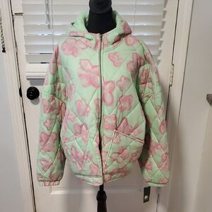 Wild Fable Floral Puffer Jacket - Pink and Green
